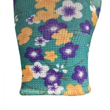 13G Printed Polyester Shell Transparent Nitrile Coated Ladies Garden Safety Work Gloves