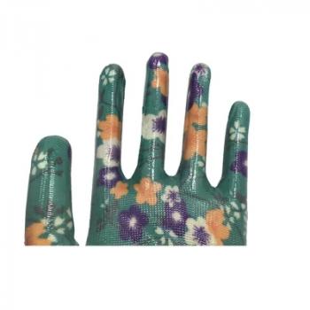 13G Printed Polyester Shell Transparent Nitrile Coated Ladies Garden Safety Work Gloves