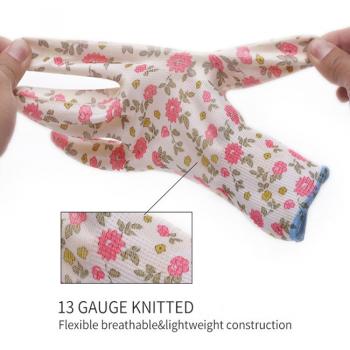 13G Printed Polyester Shell Transparent Nitrile Coated Ladies Garden Safety Work Gloves
