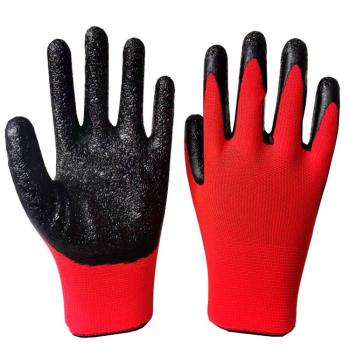 13g Polyester Shell Latex Wrinkle Palm Coated Working Gloves 